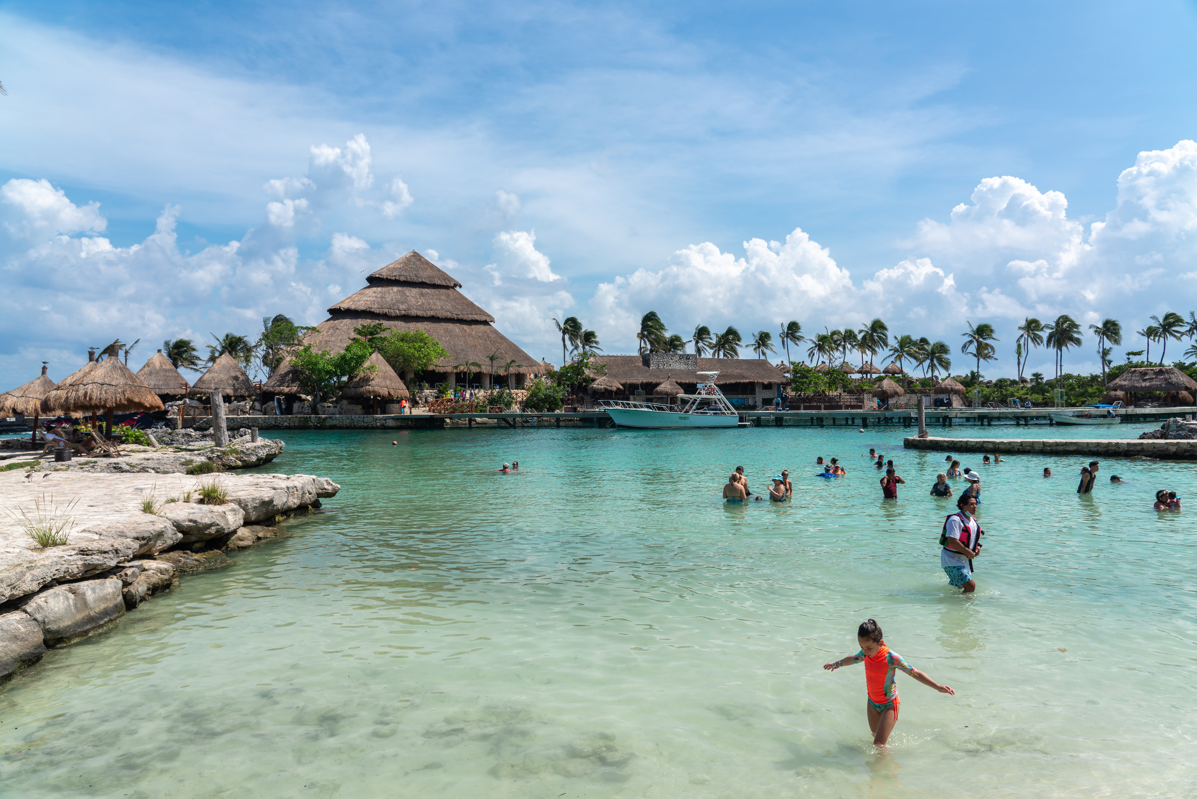 Cancun, Mexico - September 13, 2021: Lagoon at XCaret Park on the Mayan Riviera Resort. XCaret Is a Famous Ecotourism Park on the Mexican Mayan Riviera